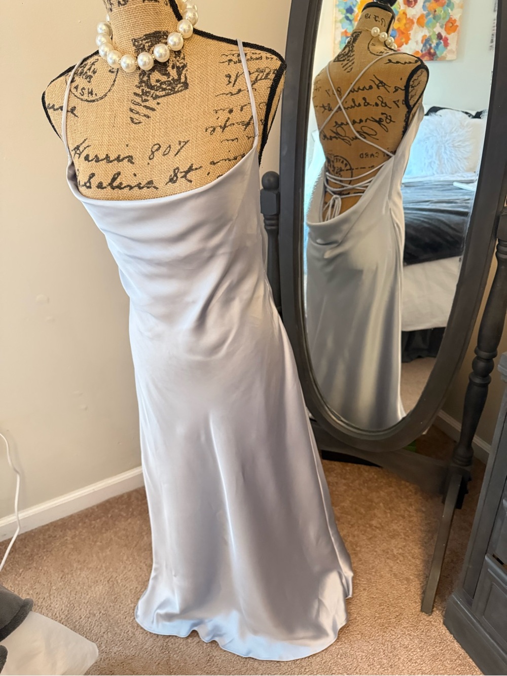 Zara  light blue Satin Backless Cowl Slip Dress